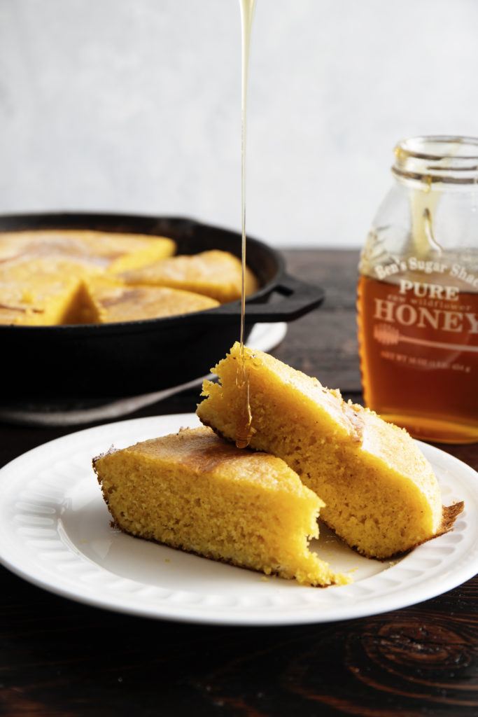 Fluffy Cornbread in Cast Iron with Honey