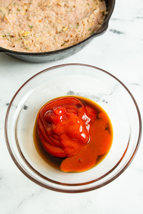 Spicy Ketchup Glaze for Ground Turkey Meatloaf in a small glass bowl.