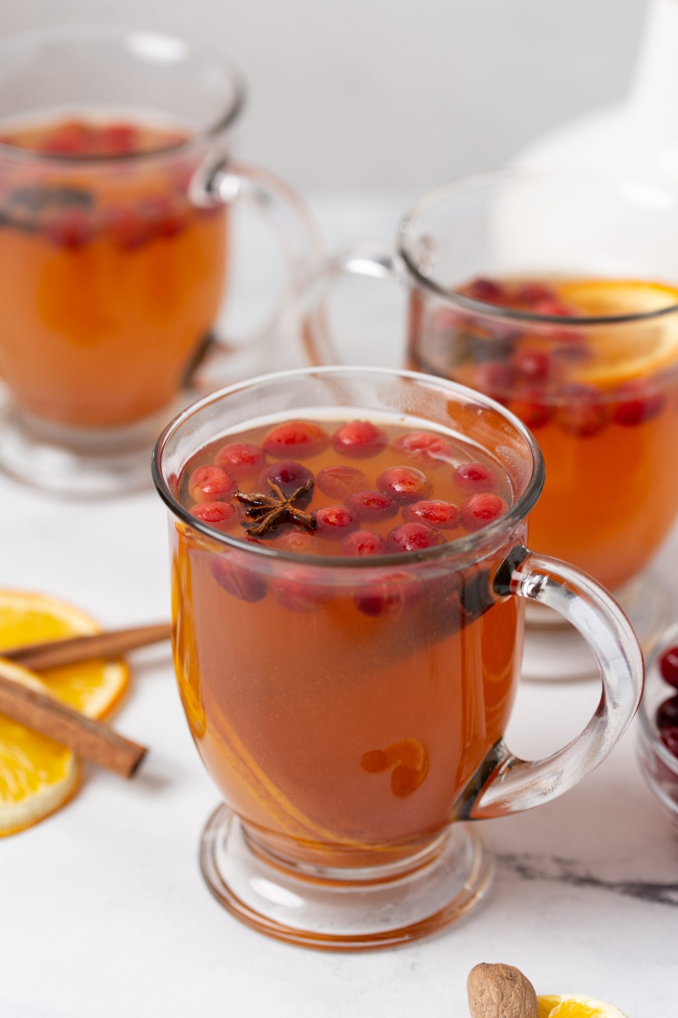 Close up image of hot mulled apple cider