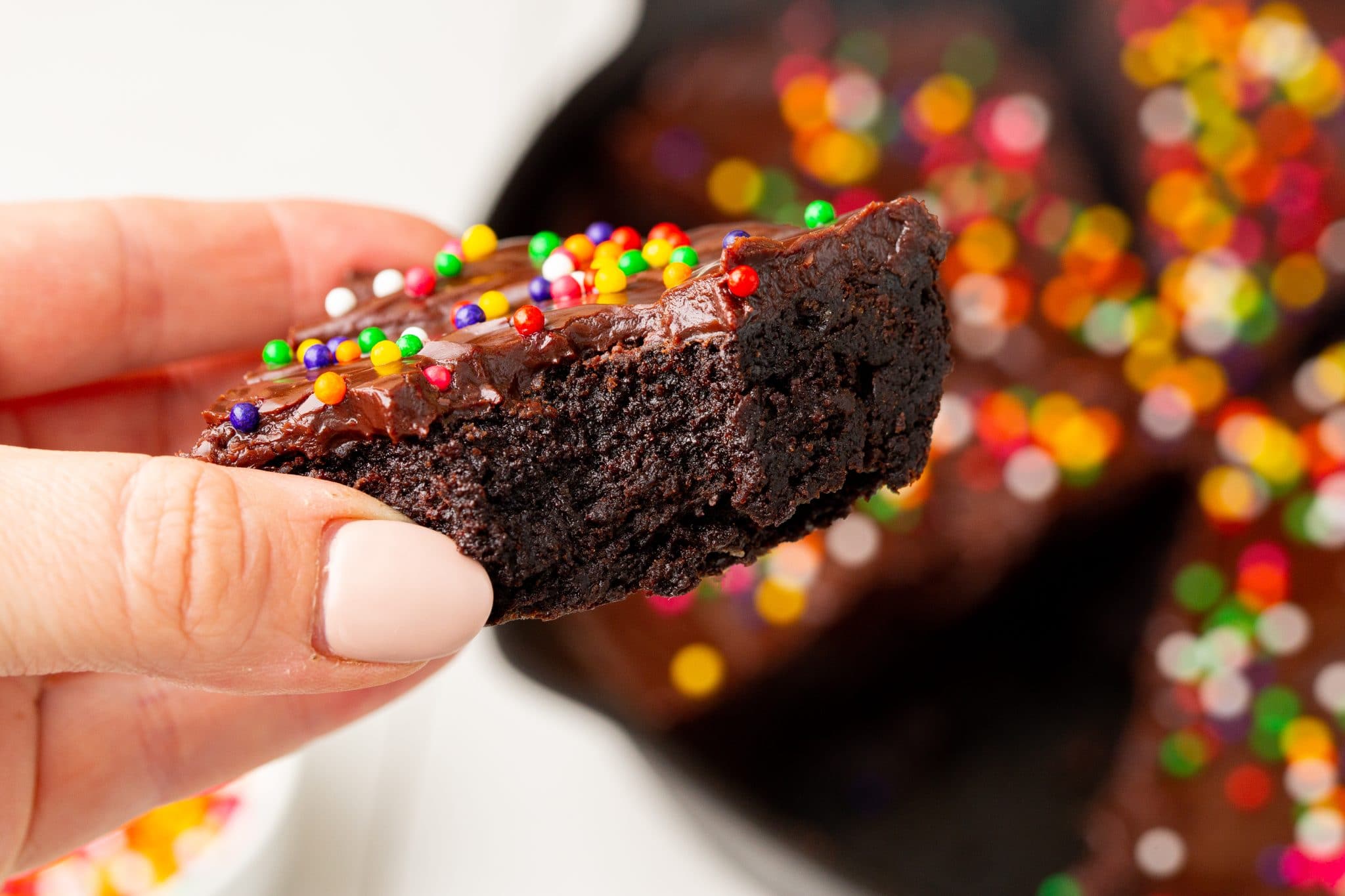 close up of thick fudgy homemade cosmic brownies