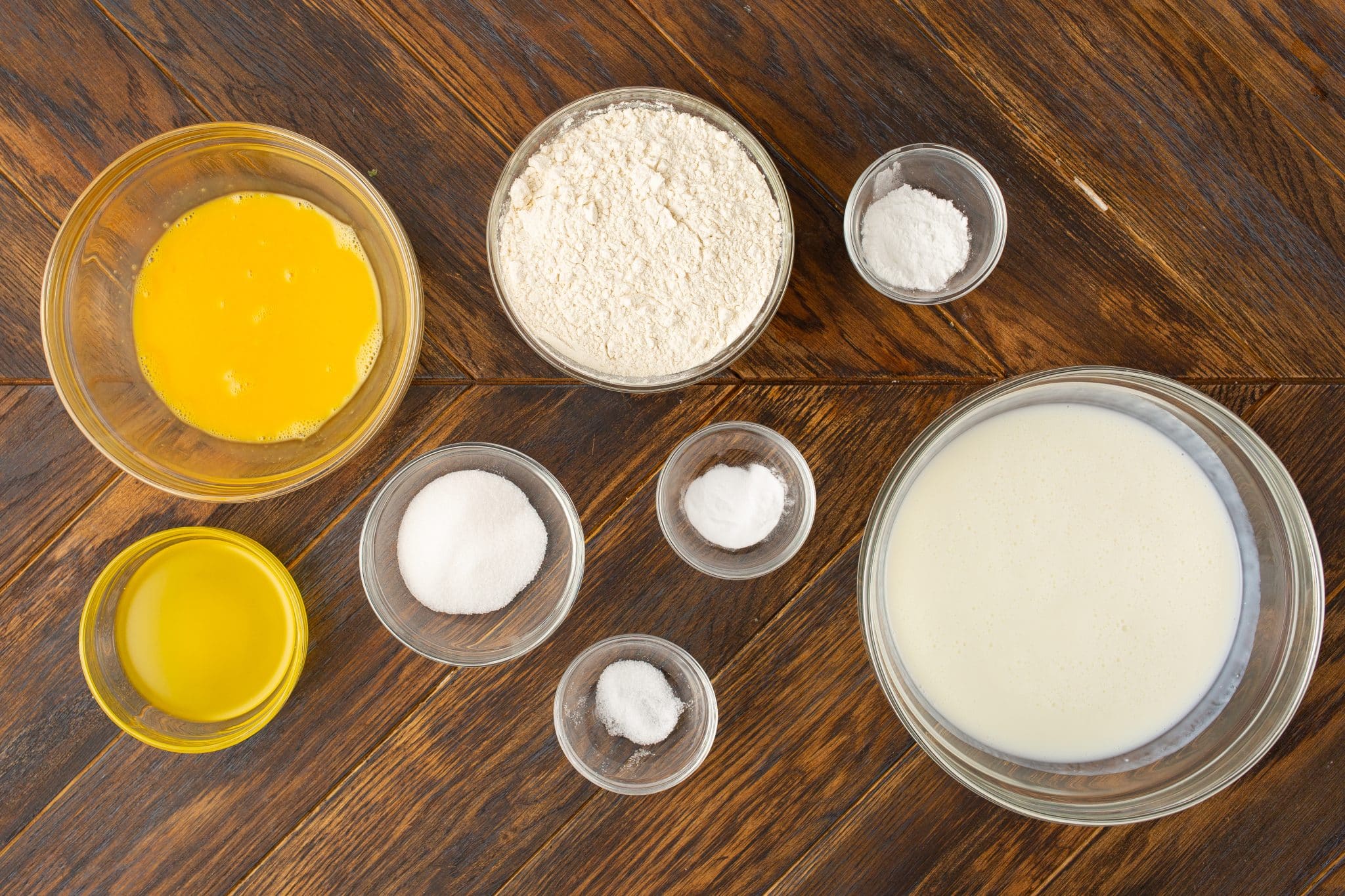 ingredients for buttermilk pancakes on a table