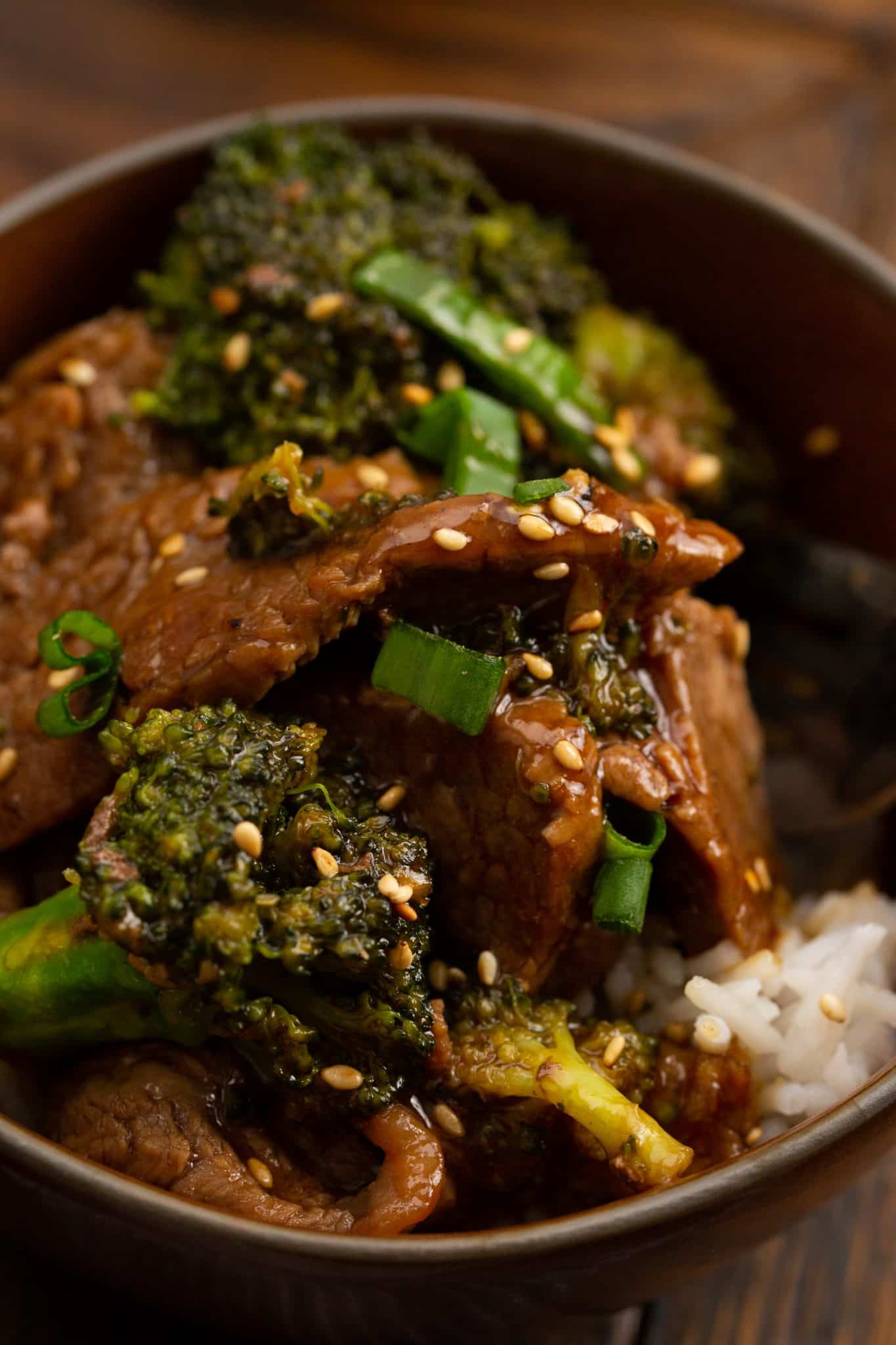 beef and broccoli in a bowl